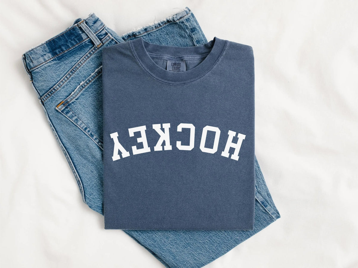 Comfort Colors Upside Down Hockey T-Shirt Gift for Sports Moms, Fan, Athlete, Coach