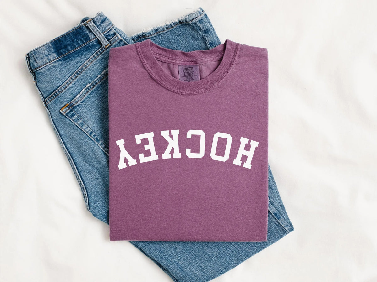 Comfort Colors Upside Down Hockey T-Shirt Gift for Sports Moms, Fan, Athlete, Coach