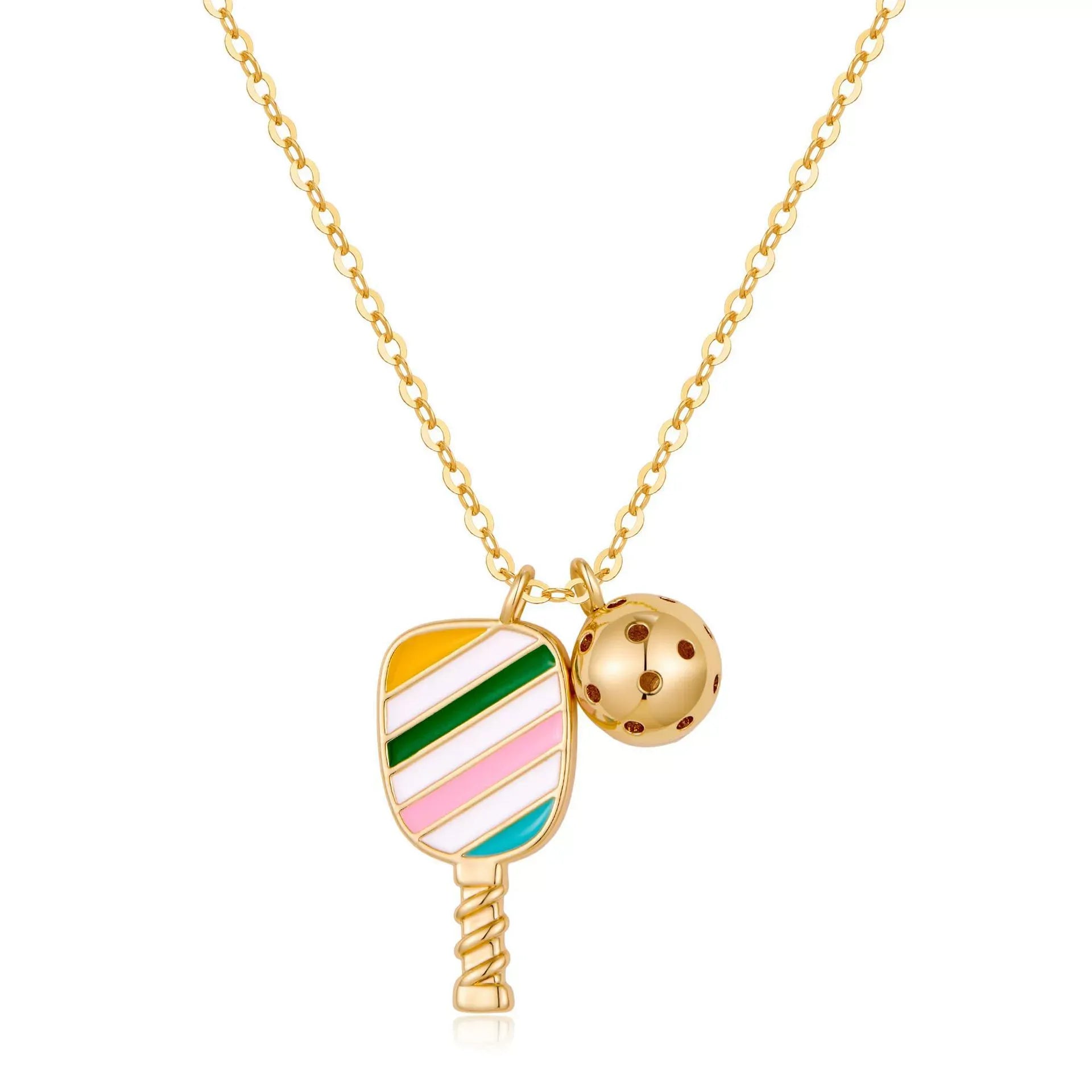 14K Gold Plated Sports Themed Pickleball  Pendant Necklace Gift,Pickleball Earrings, Gifts for Sports Lovers,2 Pairs