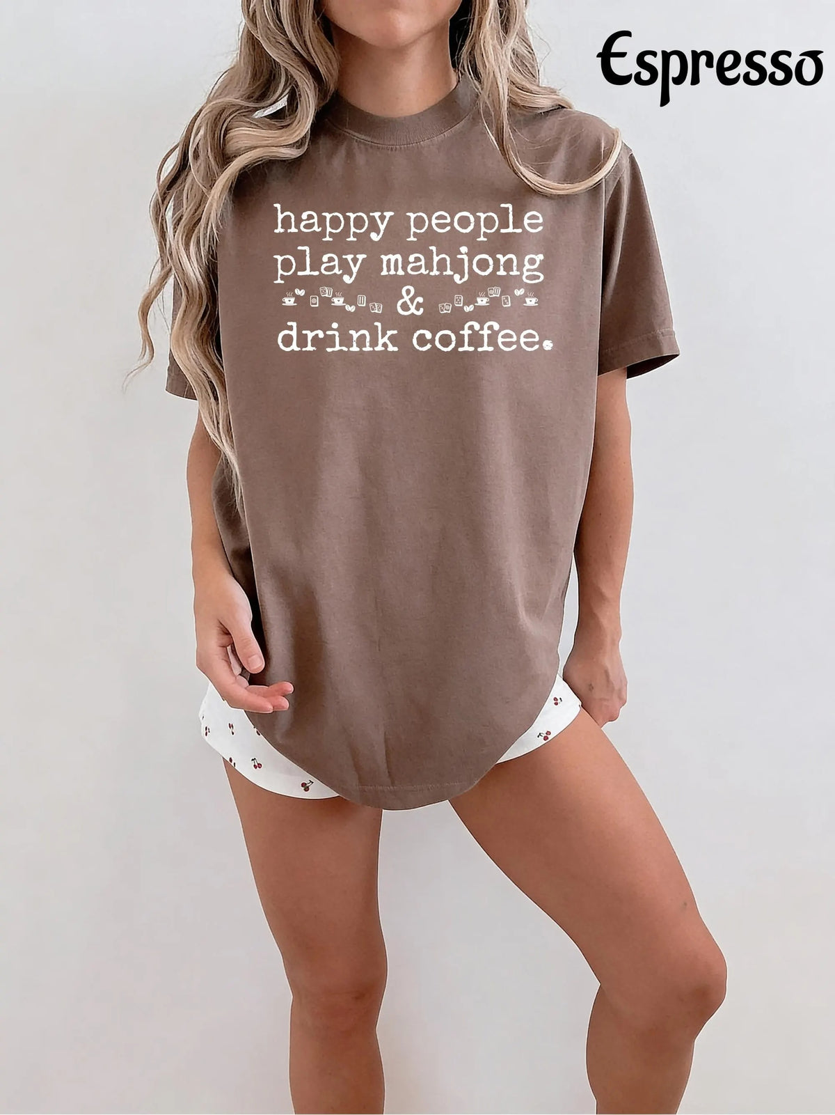 Comfort Colors Happy People Play Mahjong & Drink Coffee T-Shirt