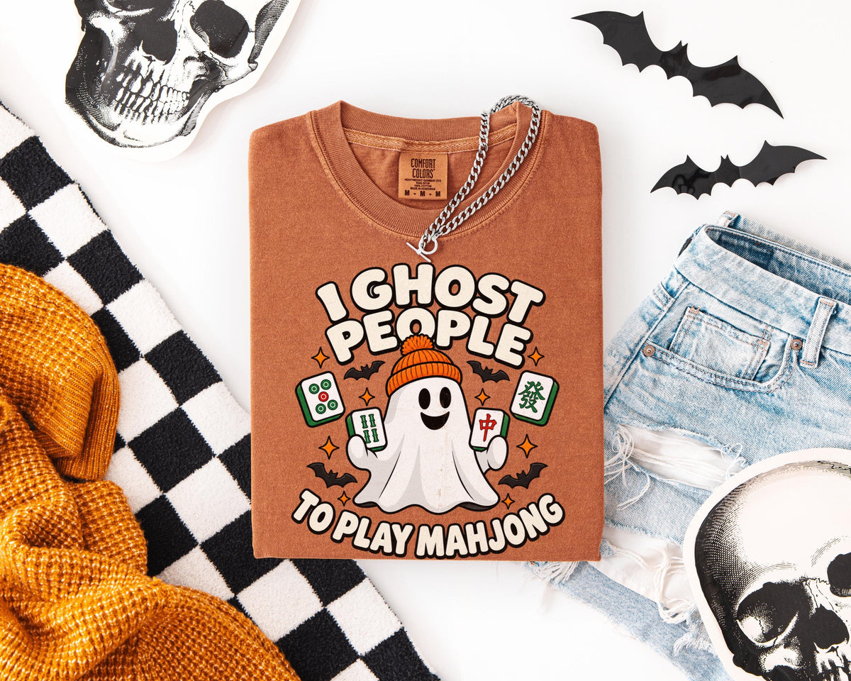 I Ghost People to Play Mahjong，Comfort Colors Ghost Mahjong Halloween T-Shirt