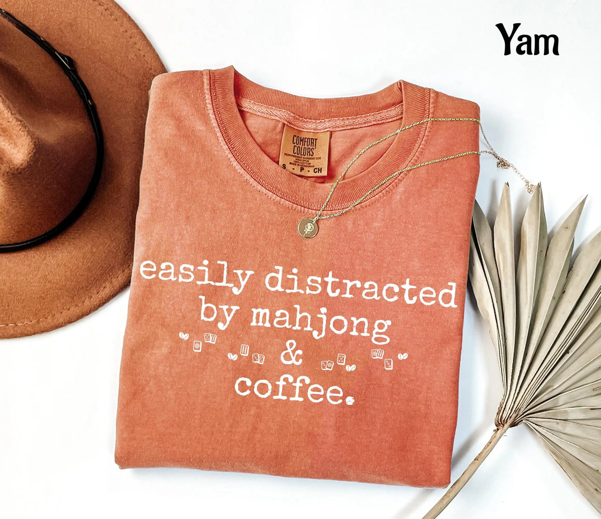 Comfort Colors Easily Distracted by Mahjong & Coffee T-Shirt