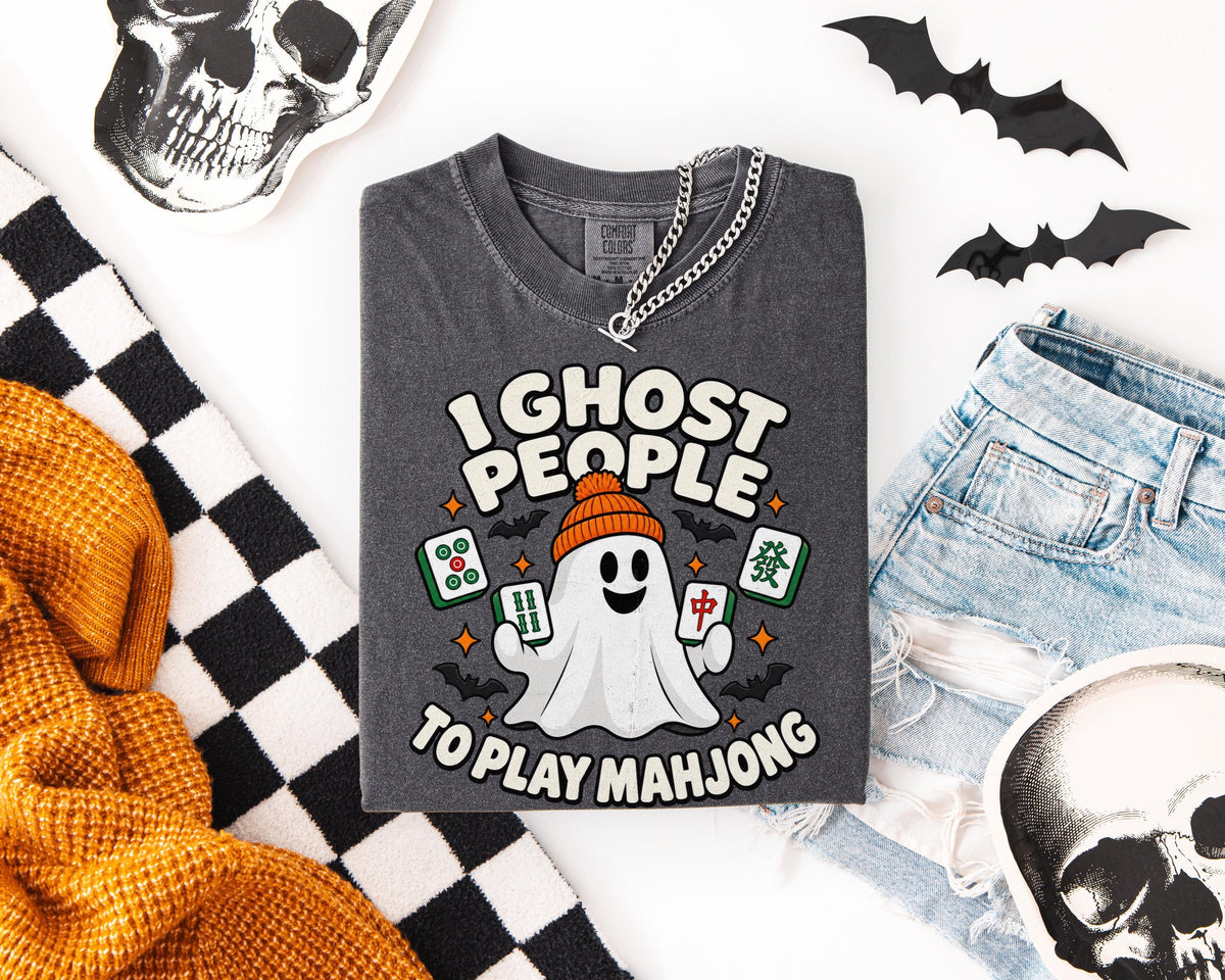 I Ghost People to Play Mahjong，Comfort Colors Ghost Mahjong Halloween T-Shirt