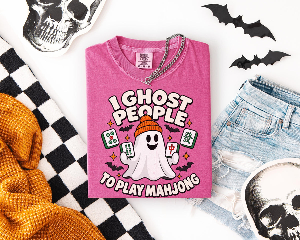 I Ghost People to Play Mahjong，Comfort Colors Ghost Mahjong Halloween T-Shirt