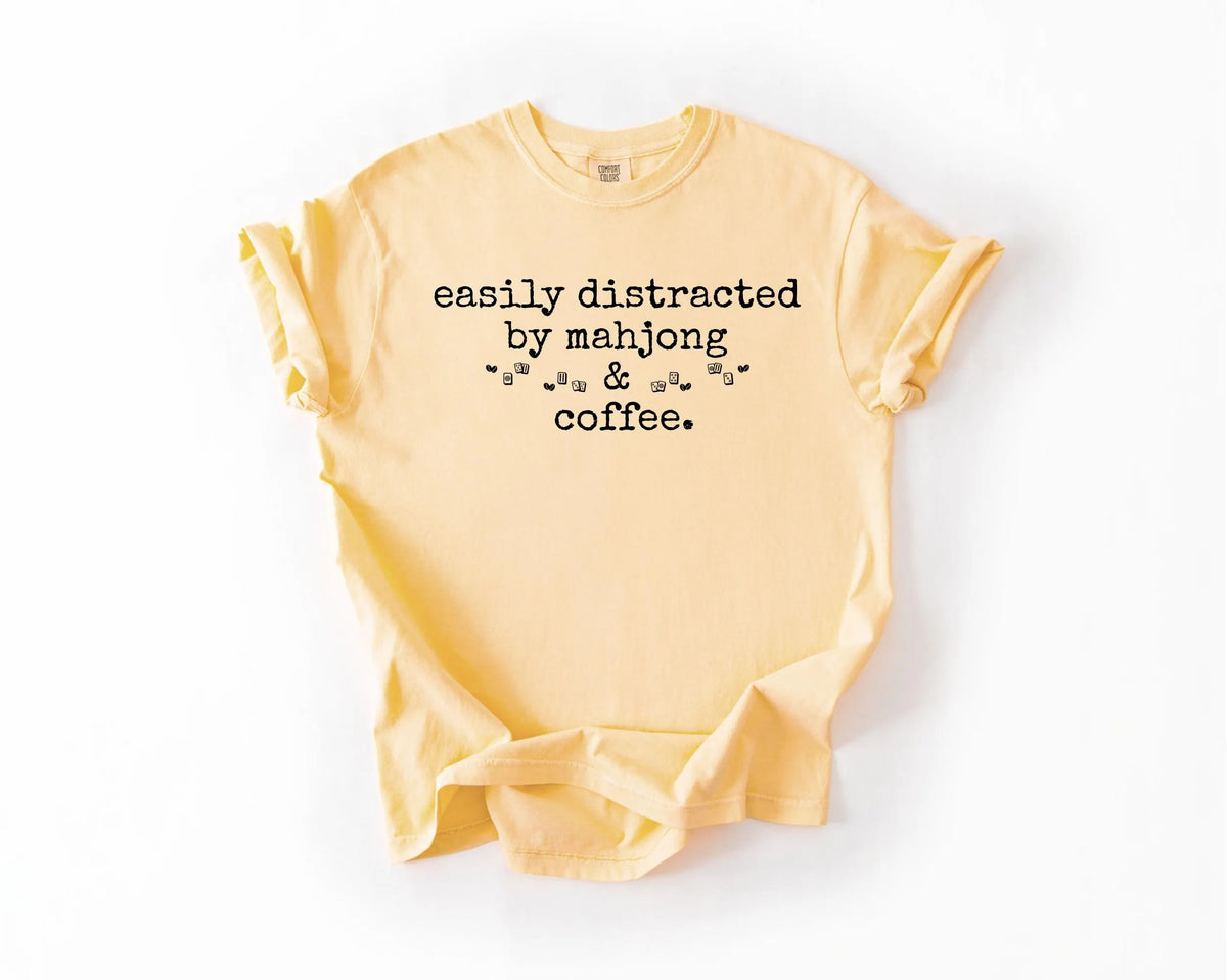Comfort Colors Easily Distracted by Mahjong & Coffee T-Shirt