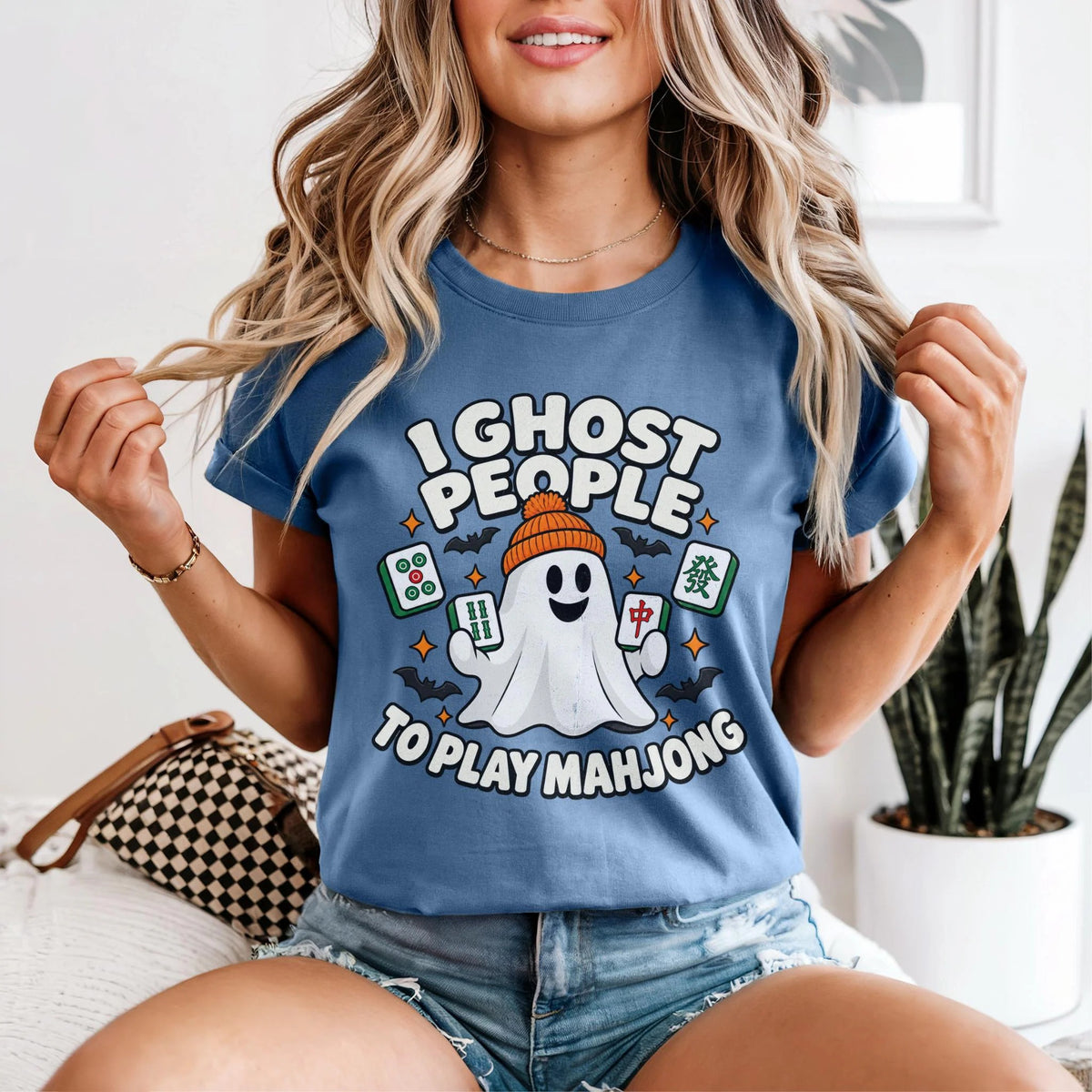 I Ghost People to Play Mahjong，Comfort Colors Ghost Mahjong Halloween T-Shirt