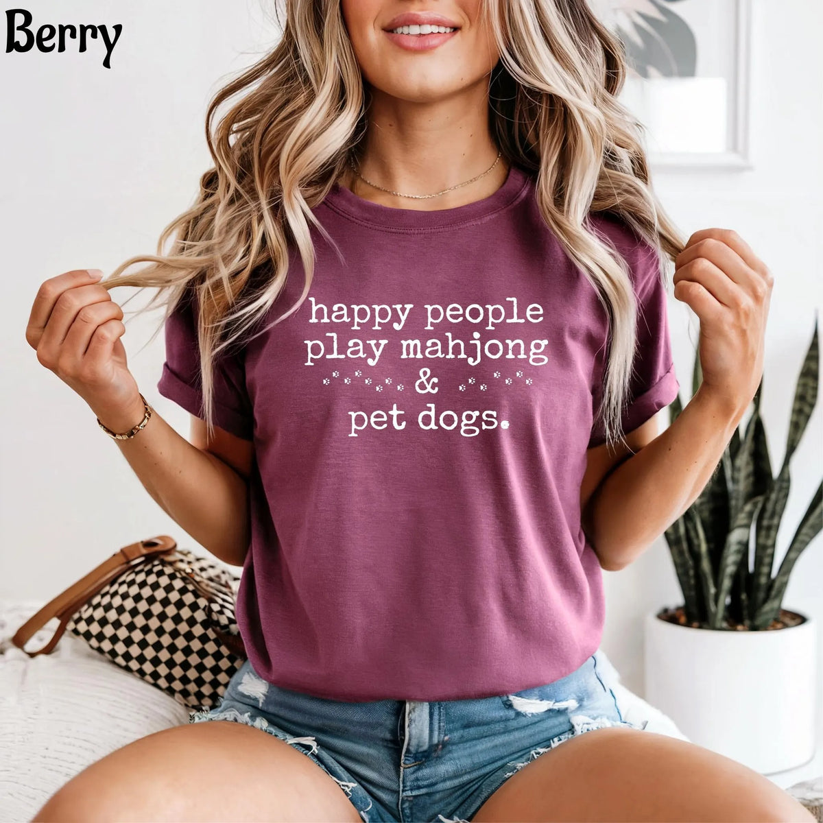 Comfort Colors Happy People Play Mahjong&Pet Dogs T-Shirt