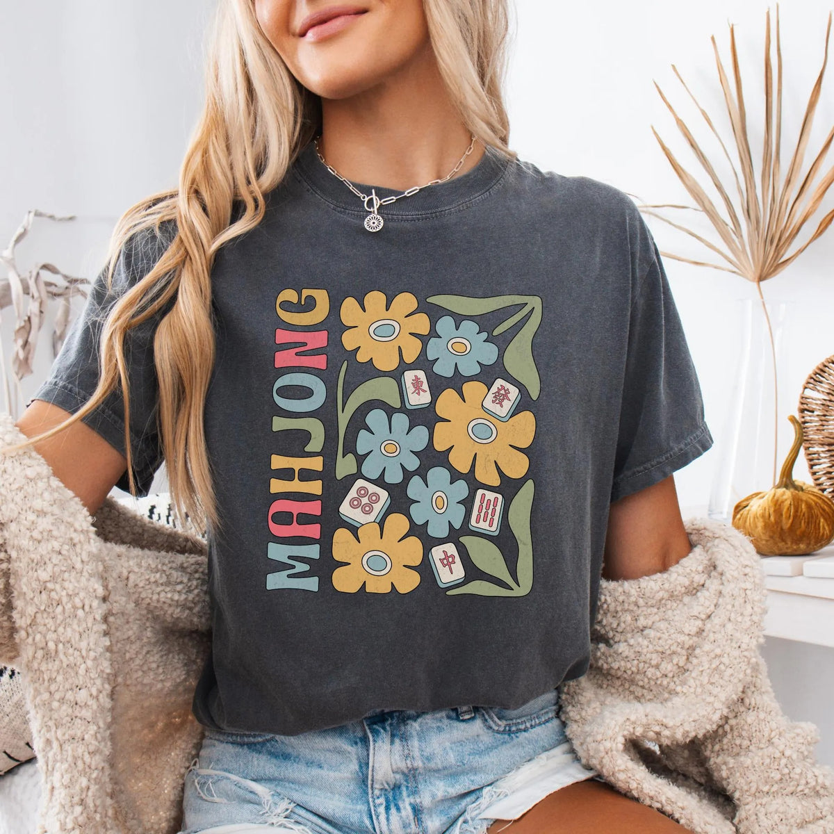 Comfort Colors Boho Mahjong Love,Floral Mahjong T-Shirt