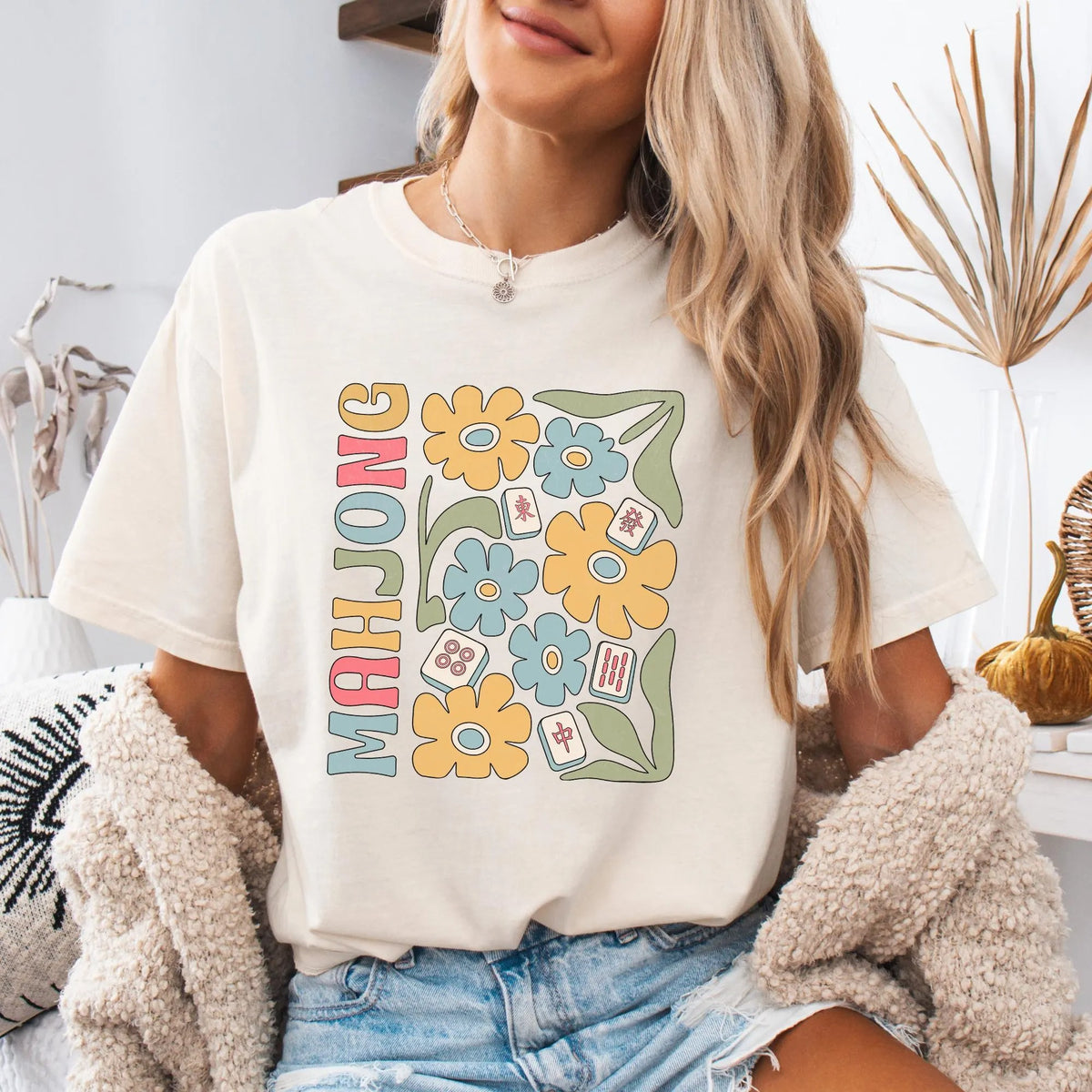 Comfort Colors Boho Mahjong Love,Floral Mahjong T-Shirt