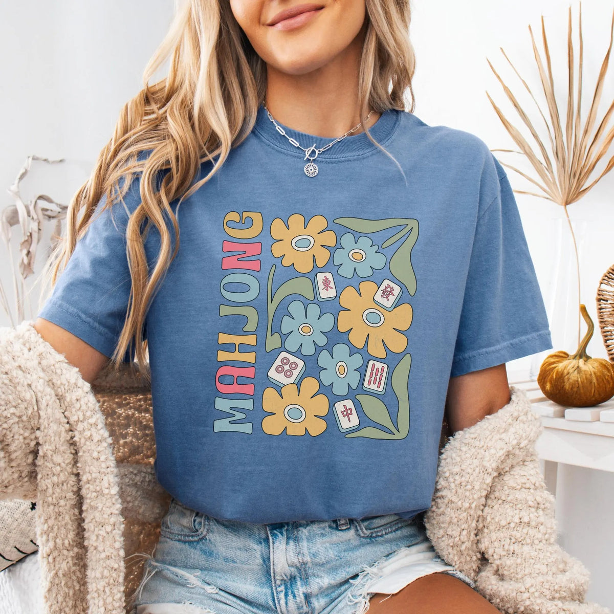Comfort Colors Boho Mahjong Love,Floral Mahjong T-Shirt