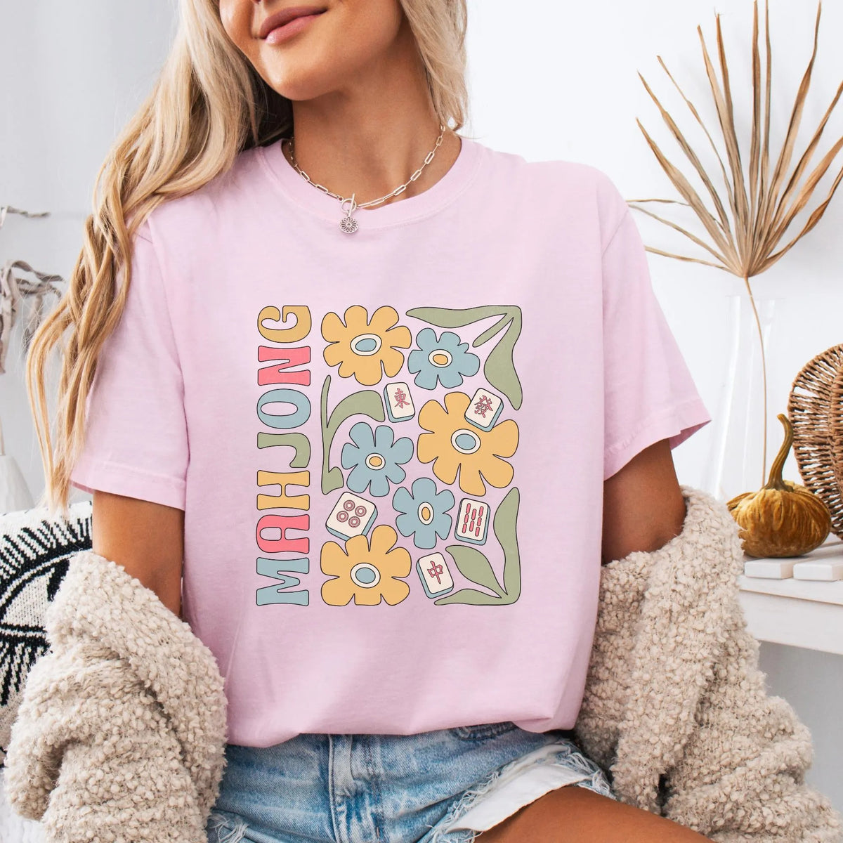 Comfort Colors Boho Mahjong Love,Floral Mahjong T-Shirt