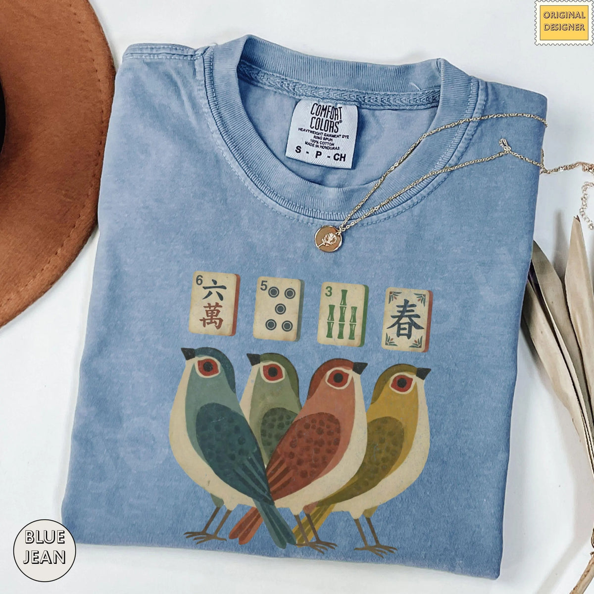 Comfort ColorsRetro Bird Bam Tile T-Shirt，Mahjong Lover Gift