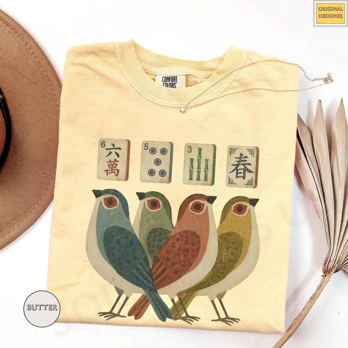 Comfort ColorsRetro Bird Bam Tile T-Shirt，Mahjong Lover Gift