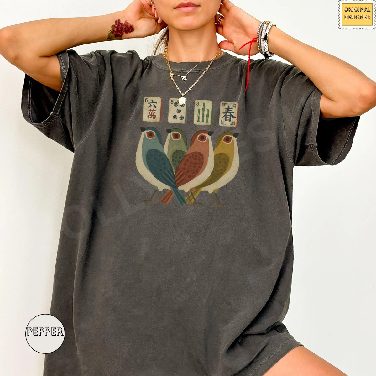 Comfort ColorsRetro Bird Bam Tile T-Shirt，Mahjong Lover Gift