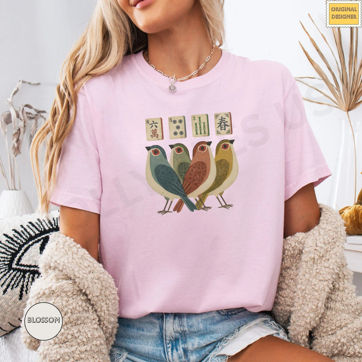 Comfort ColorsRetro Bird Bam Tile T-Shirt，Mahjong Lover Gift
