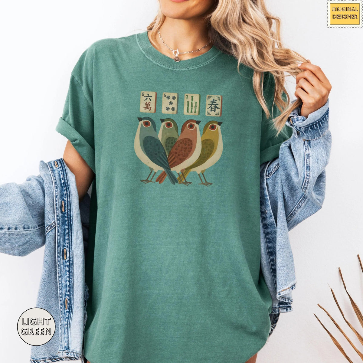 Comfort ColorsRetro Bird Bam Tile T-Shirt，Mahjong Lover Gift