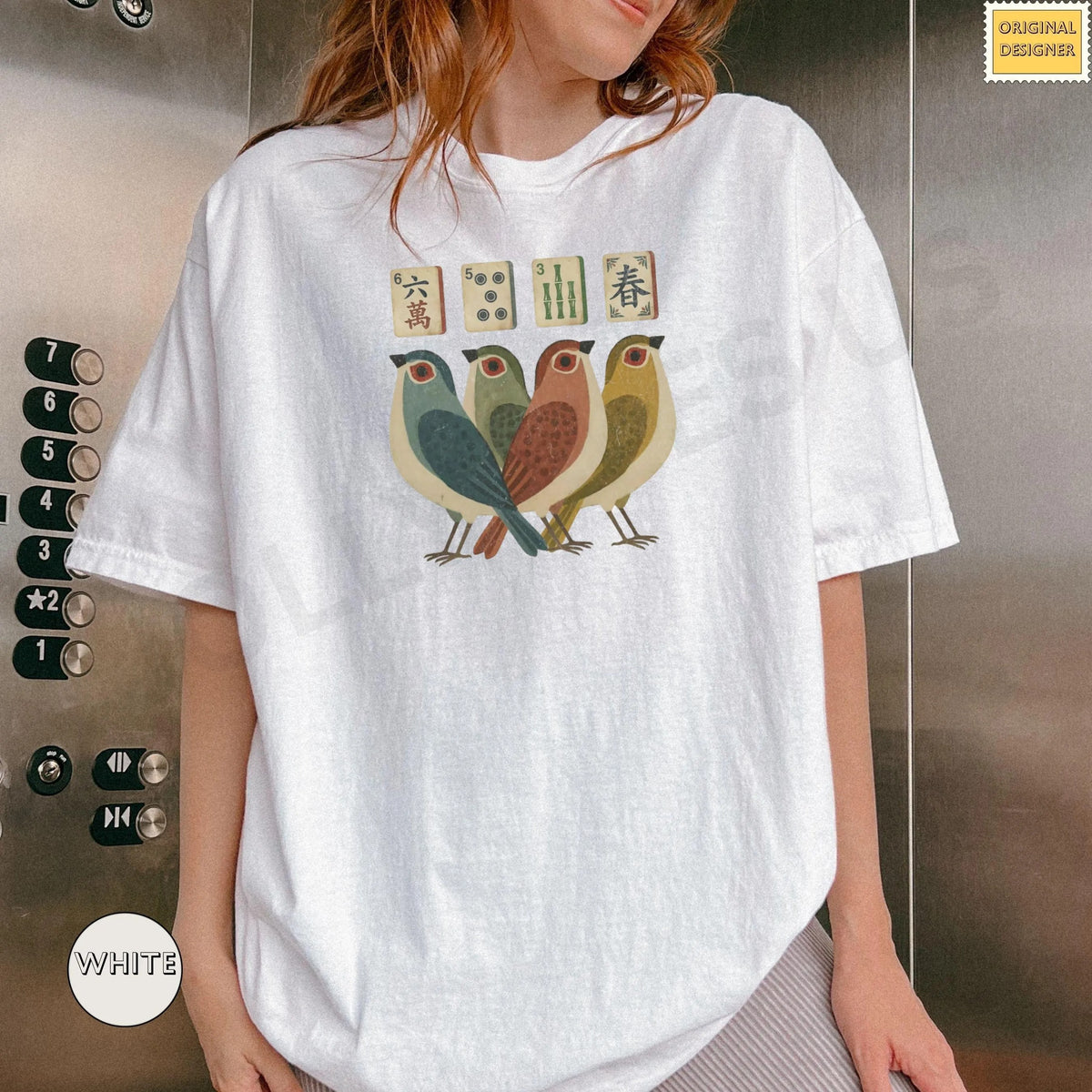 Comfort ColorsRetro Bird Bam Tile T-Shirt，Mahjong Lover Gift
