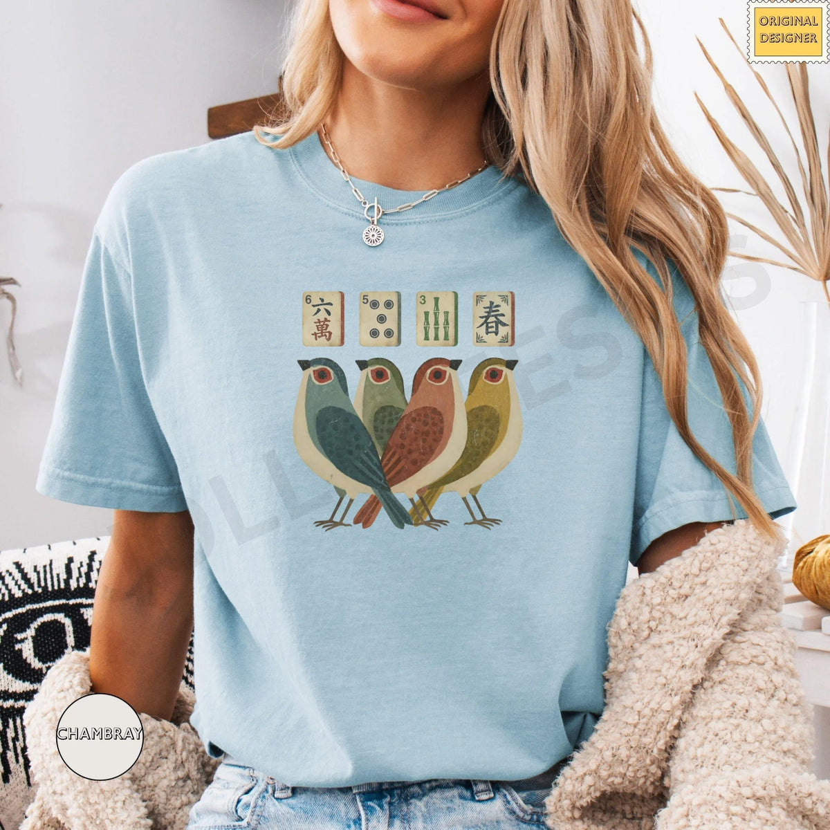 Comfort ColorsRetro Bird Bam Tile T-Shirt，Mahjong Lover Gift