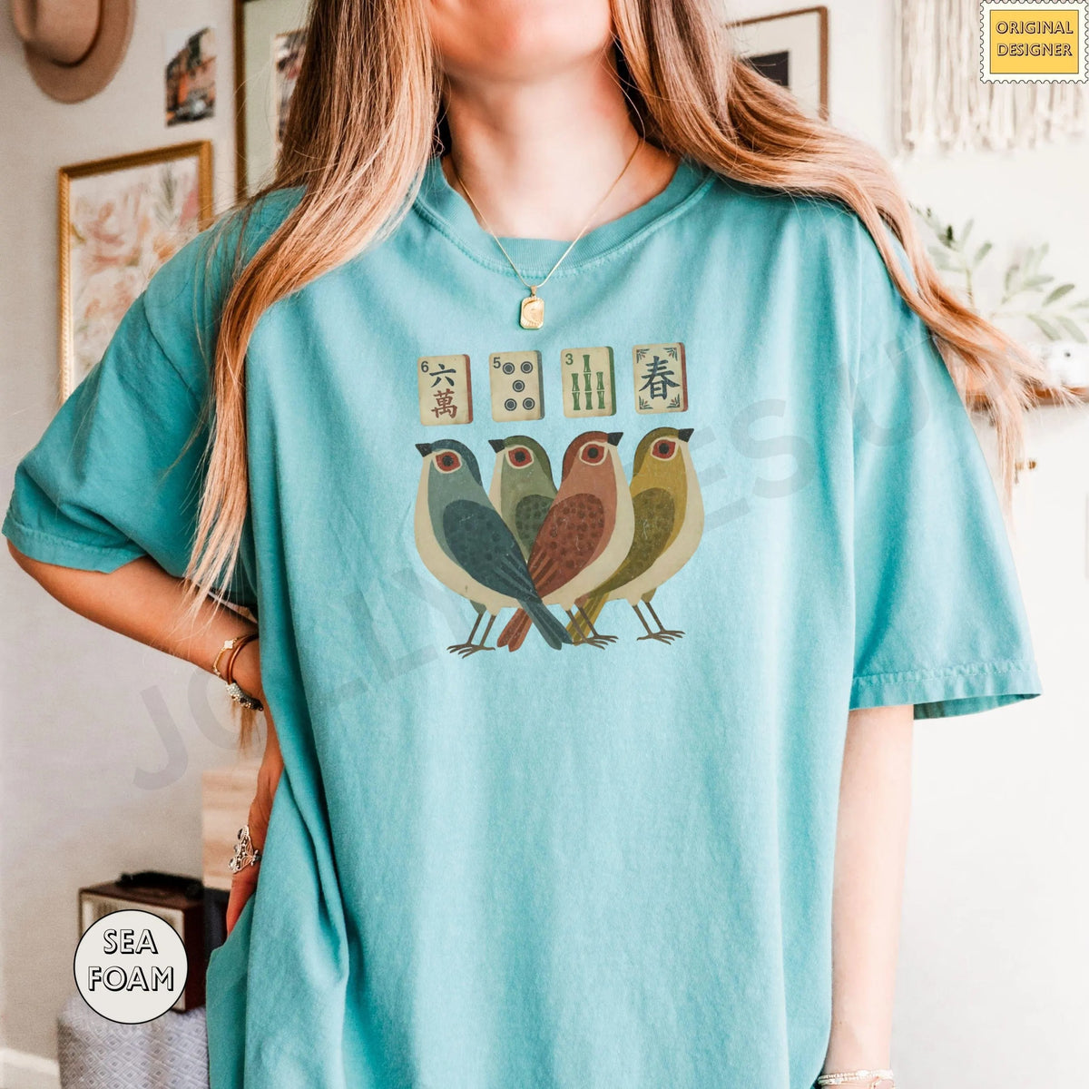 Comfort ColorsRetro Bird Bam Tile T-Shirt，Mahjong Lover Gift