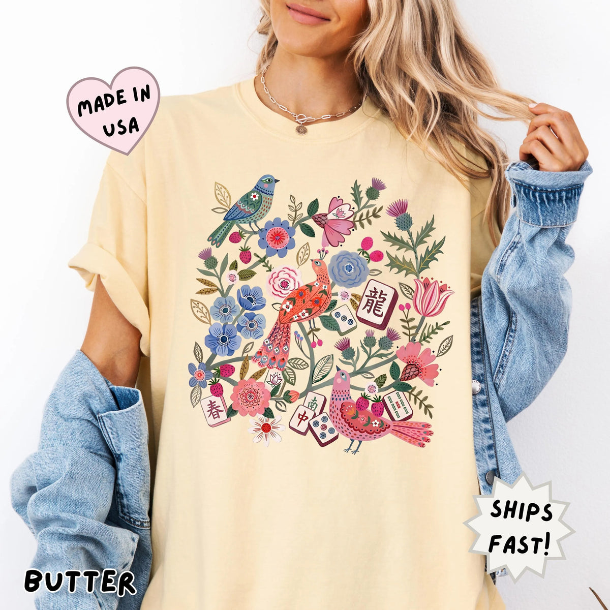 Comfort Colors Floral Mahjong Boho hidden Tile T-Shirt