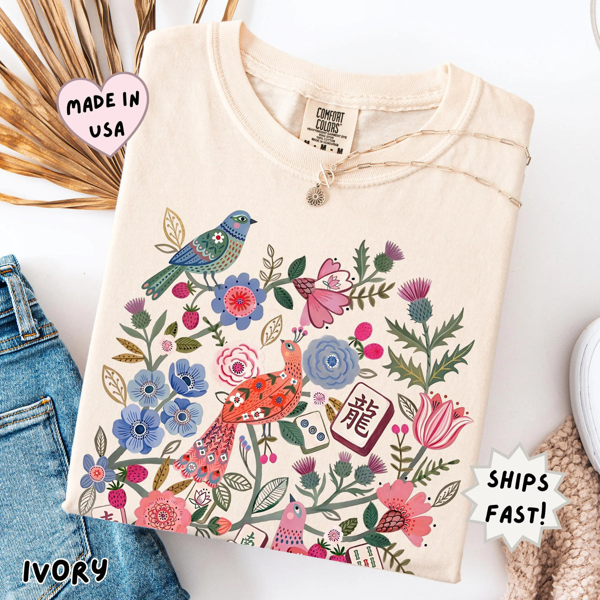 Comfort Colors Floral Mahjong Boho hidden Tile T-Shirt