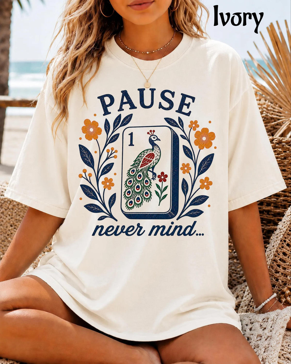 Comfort Colors Pause Nevermind, Funny Peacock Mahjong T-Shirt，Mahjong Lover Gift