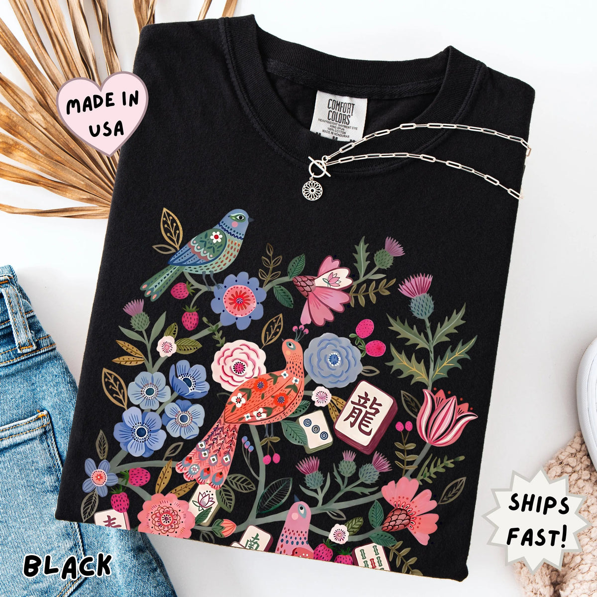 Comfort Colors Floral Mahjong Boho hidden Tile T-Shirt