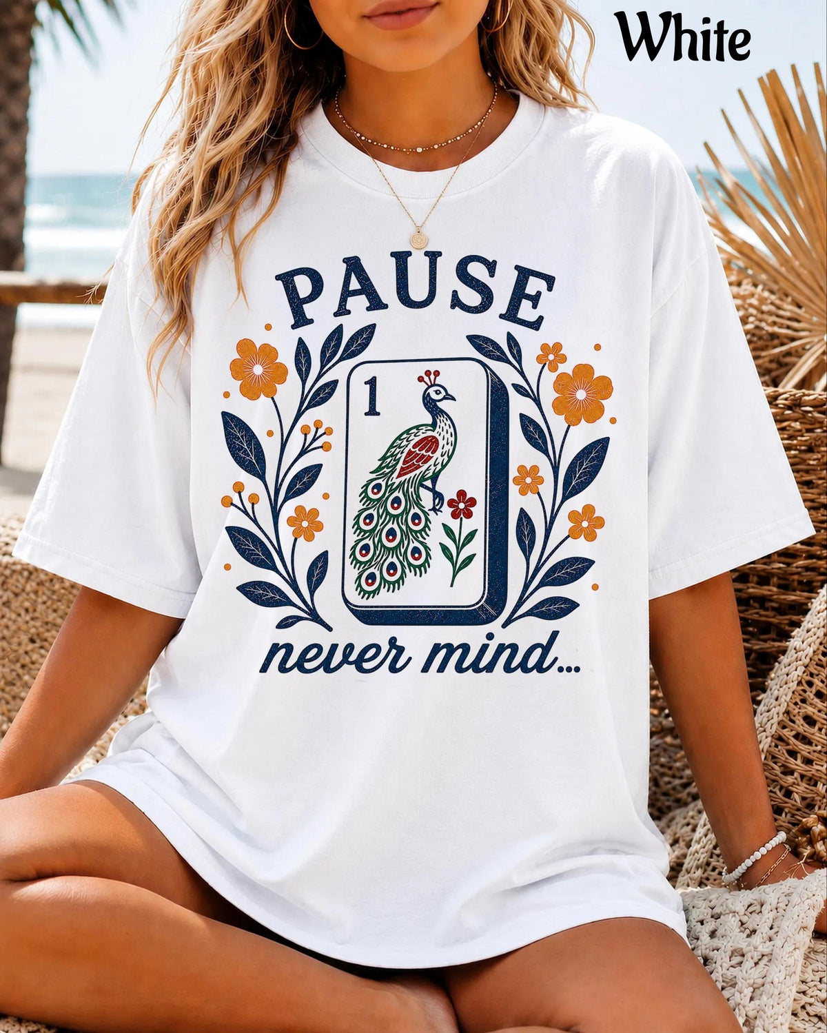Comfort Colors Pause Nevermind, Funny Peacock Mahjong T-Shirt，Mahjong Lover Gift