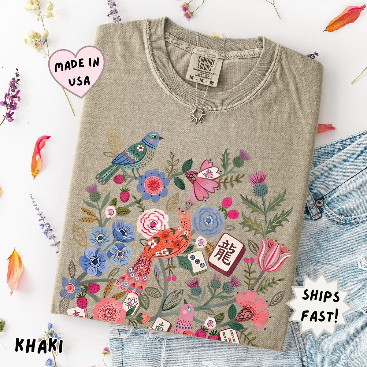 Comfort Colors Floral Mahjong Boho hidden Tile T-Shirt