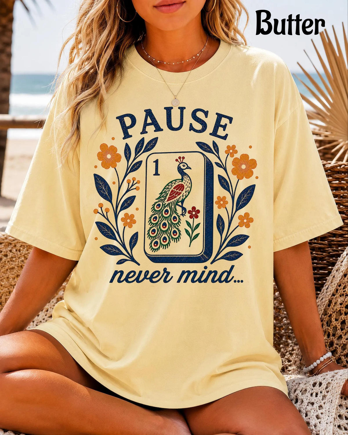 Comfort Colors Pause Nevermind, Funny Peacock Mahjong T-Shirt，Mahjong Lover Gift