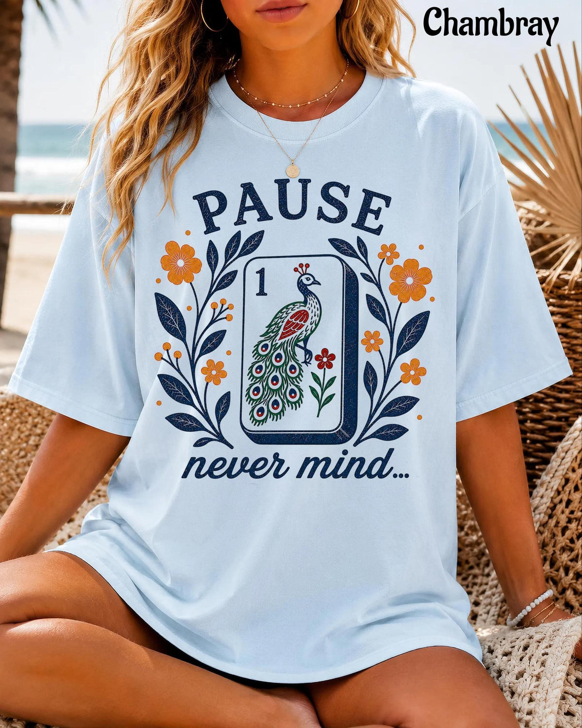 Comfort Colors Pause Nevermind, Funny Peacock Mahjong T-Shirt，Mahjong Lover Gift