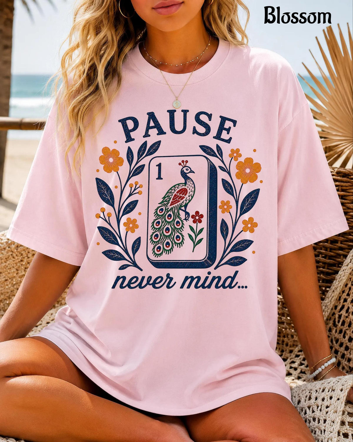 Comfort Colors Pause Nevermind, Funny Peacock Mahjong T-Shirt，Mahjong Lover Gift