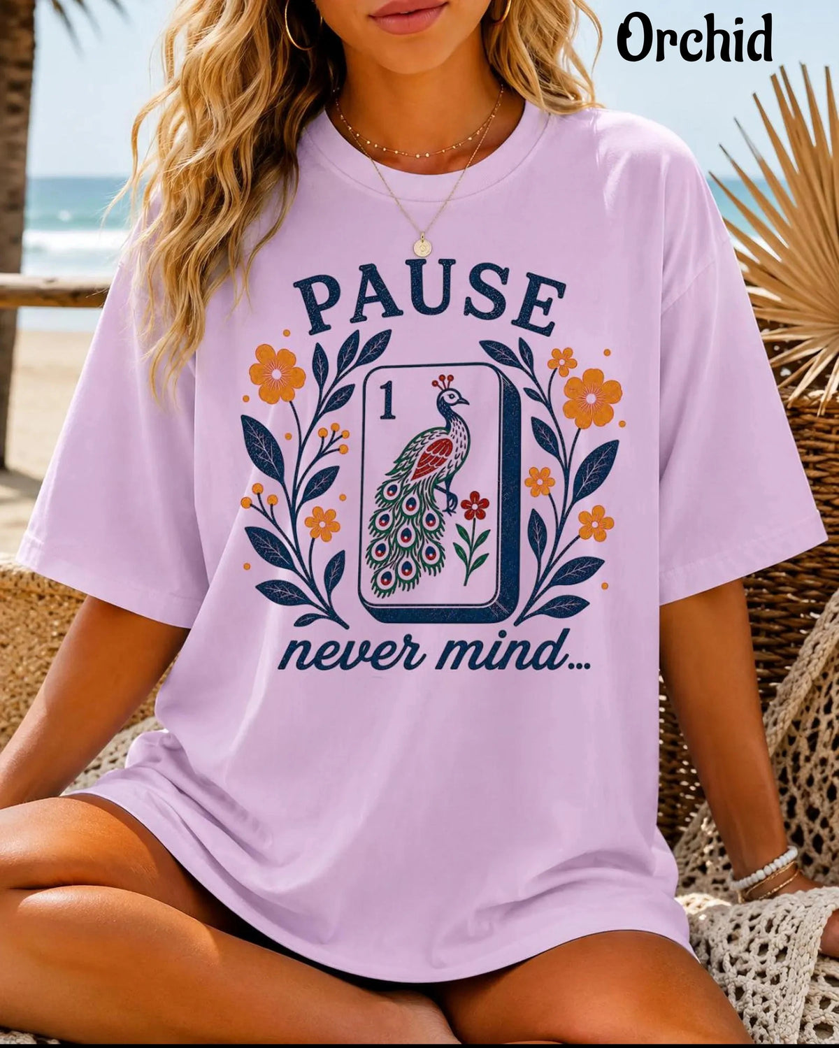 Comfort Colors Pause Nevermind, Funny Peacock Mahjong T-Shirt，Mahjong Lover Gift