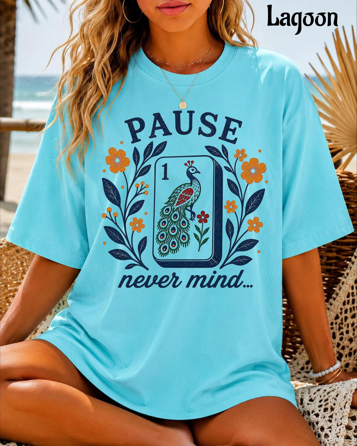 Comfort Colors Pause Nevermind, Funny Peacock Mahjong T-Shirt，Mahjong Lover Gift