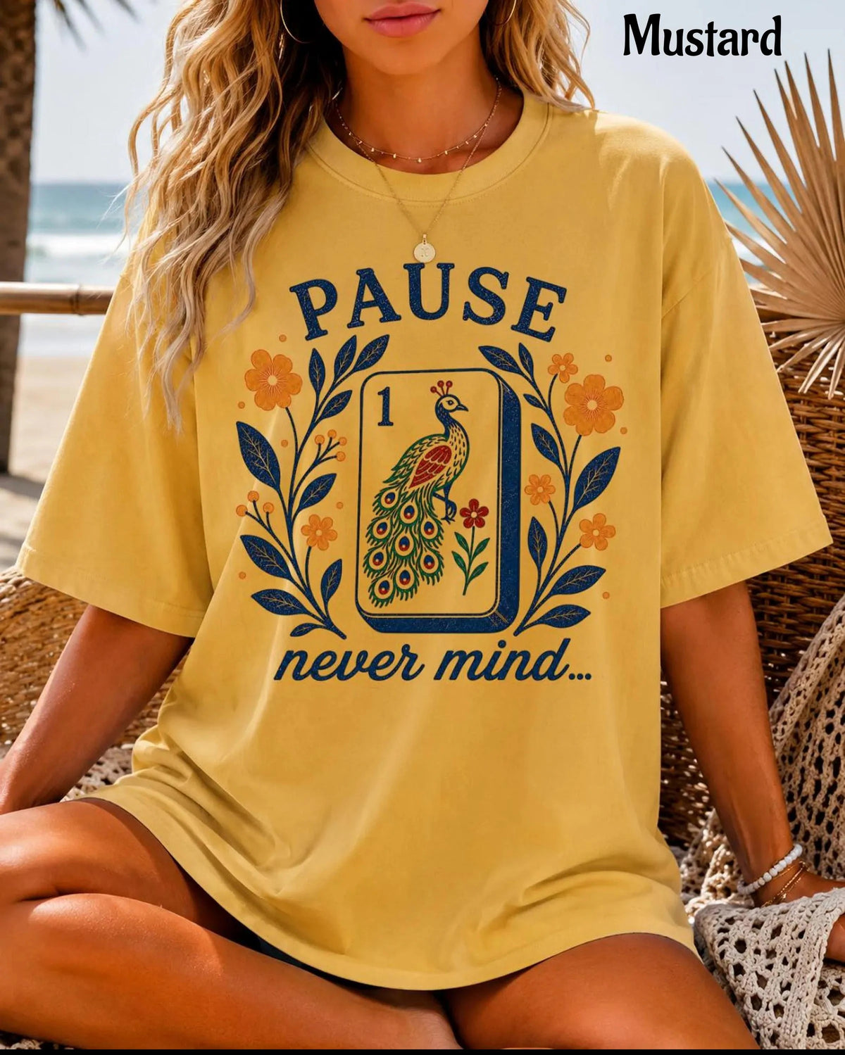 Comfort Colors Pause Nevermind, Funny Peacock Mahjong T-Shirt，Mahjong Lover Gift
