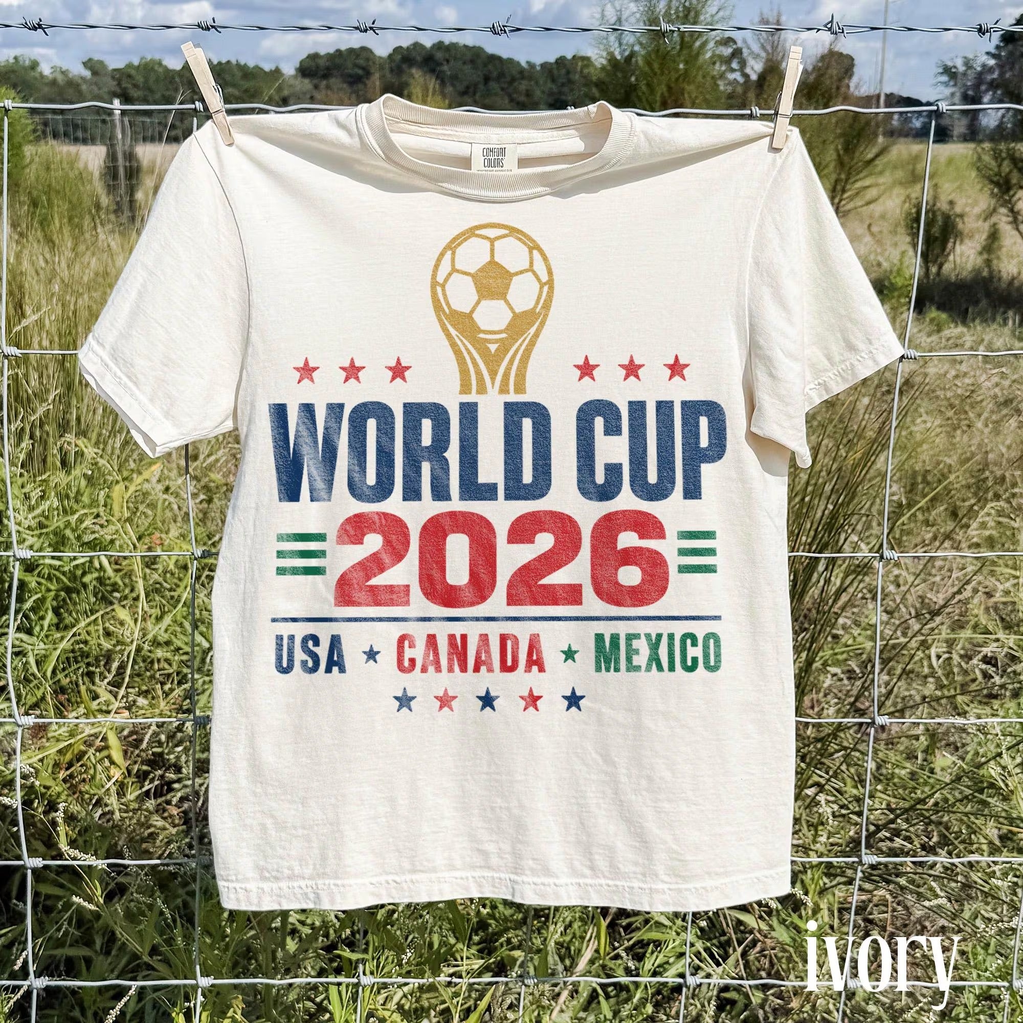Comfort Colors World Cup 2026 Trophy Soccer Tee, USA Canada Mexico Football Fan T-shirt