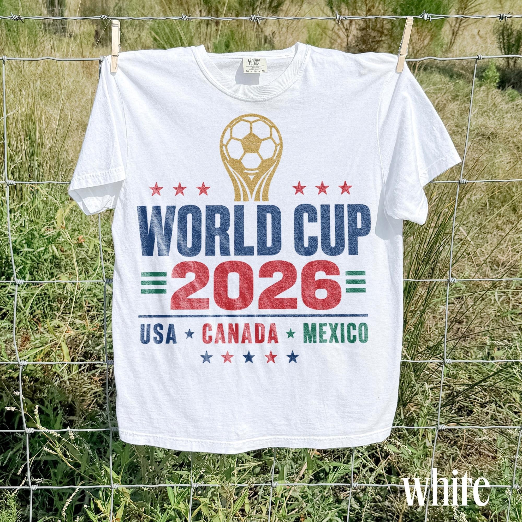 Comfort Colors World Cup 2026 Trophy Soccer Tee, USA Canada Mexico Football Fan T-shirt
