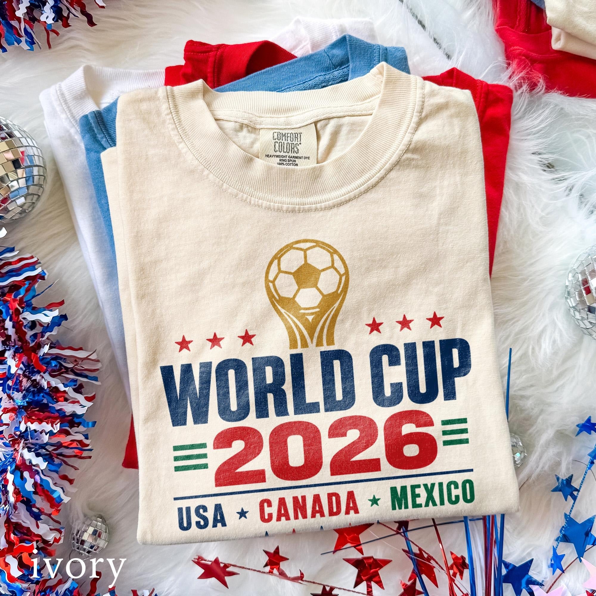 Comfort Colors World Cup 2026 Trophy Soccer Tee, USA Canada Mexico Football Fan T-shirt