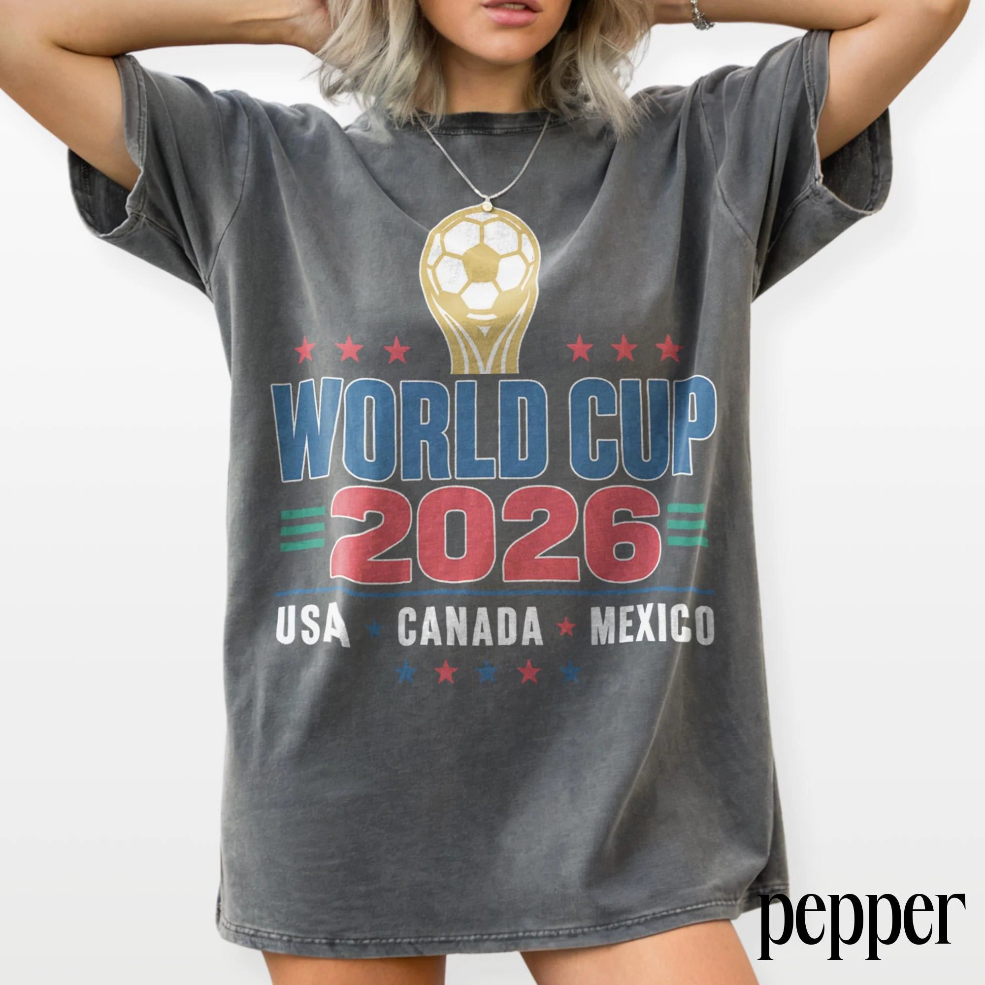 Comfort Colors World Cup 2026 Trophy Soccer Tee, USA Canada Mexico Football Fan T-shirt