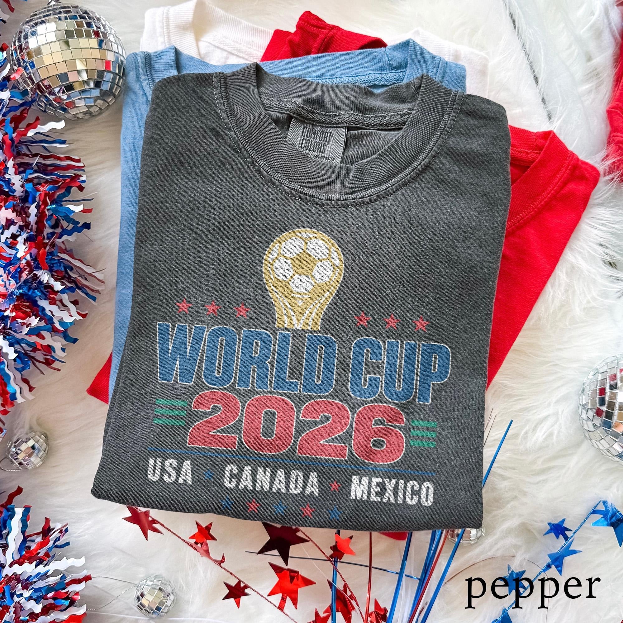 Comfort Colors World Cup 2026 Trophy Soccer Tee, USA Canada Mexico Football Fan T-shirt