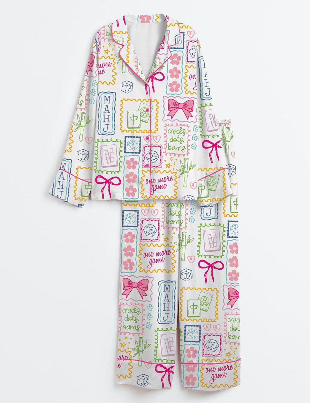 Mahjong Pajamas Women Set, Mahjong Pajama Set Women, Pink Mahjong Sleepwear, Mahjong Lover