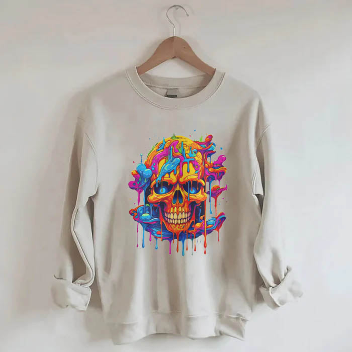 Melting Orange Skull Psychedelic Sweatshirt
