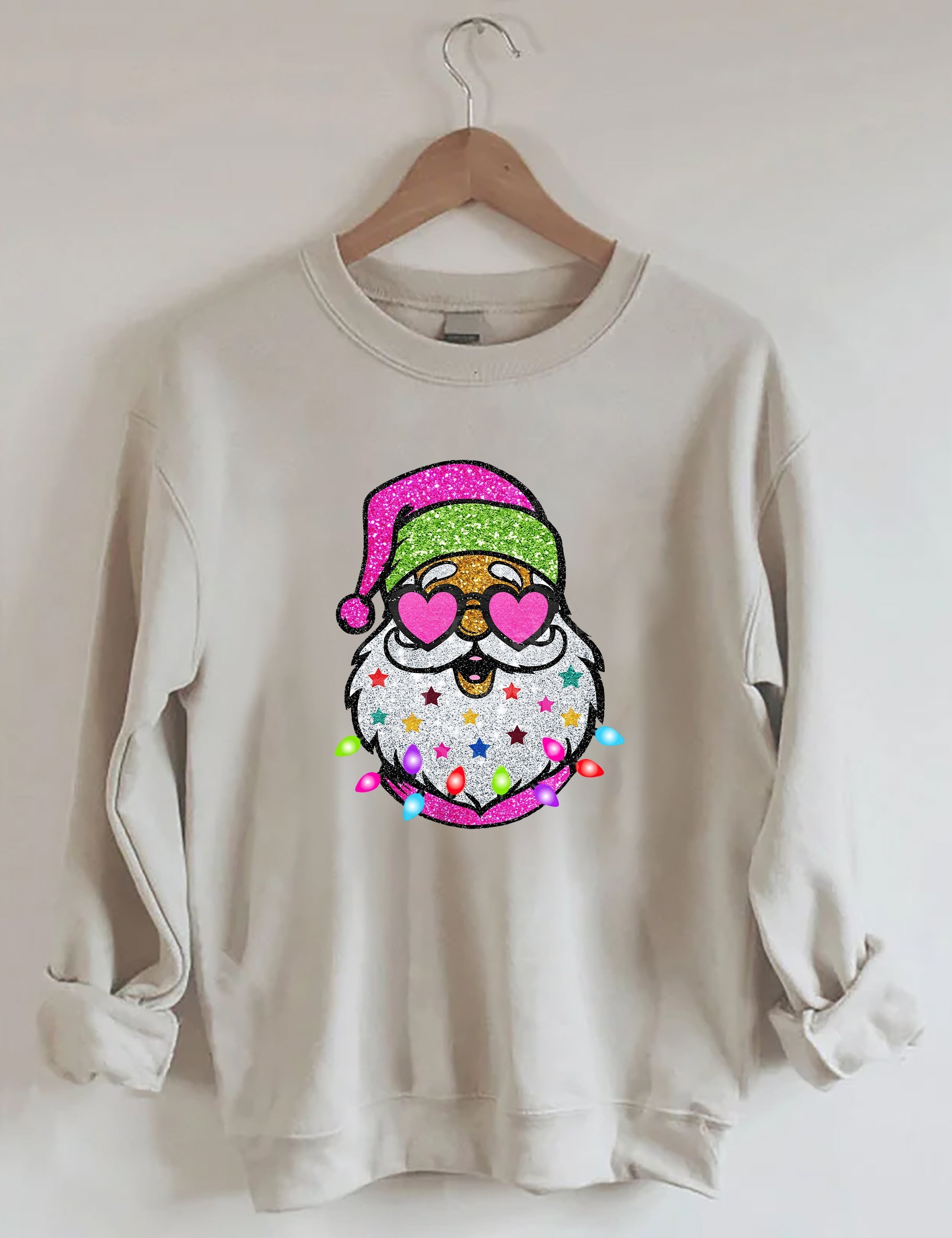 Santa With Sunglasses Sparkly Glitter Sweatshirt