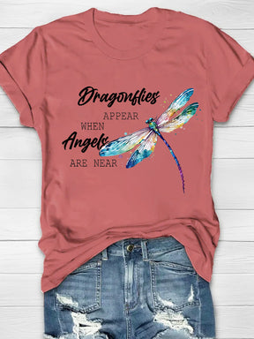 Dragonflies Appear When Angels Are Near Printed Women's Crew T-shirt