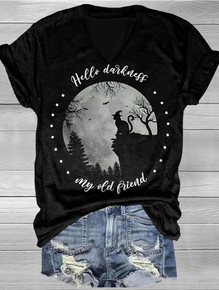 Hello Darkness My Old Friend Printed V-neck T-shirt