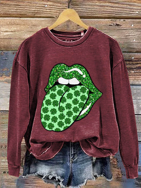 Shamrock Lips St. Patrick's Day Art Print Pattern Casual Sweatshirt