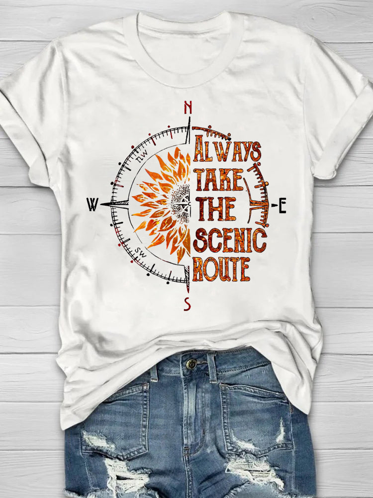 Always Take The Scenic Route Printed Women's T-shirt