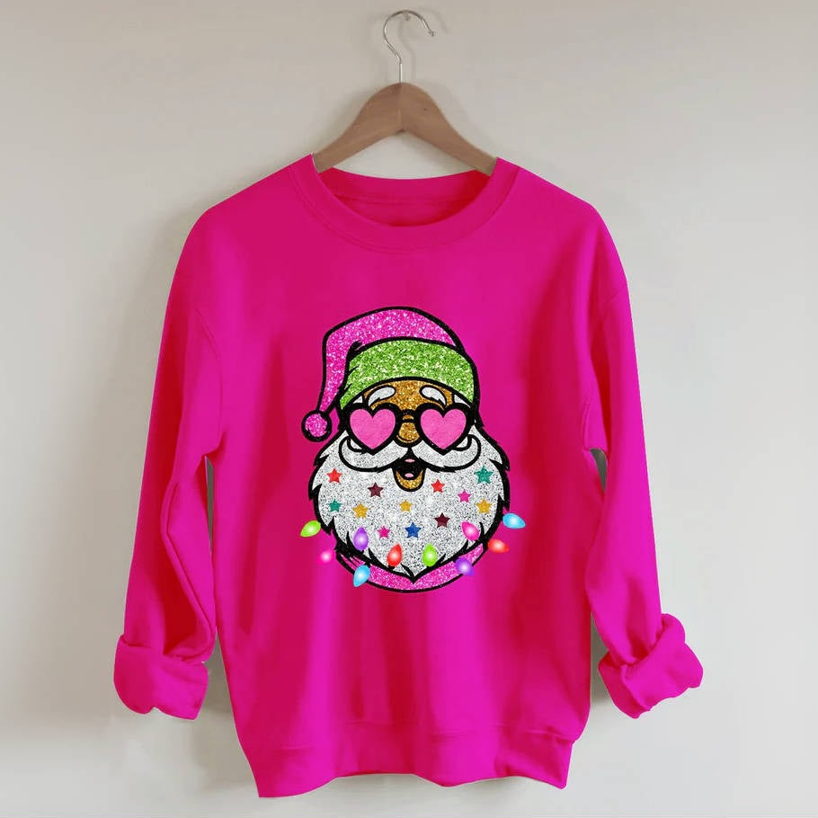 Santa With Sunglasses Sparkly Glitter Sweatshirt