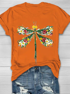 Dragonflies And Flowers Print Women's T-shirt