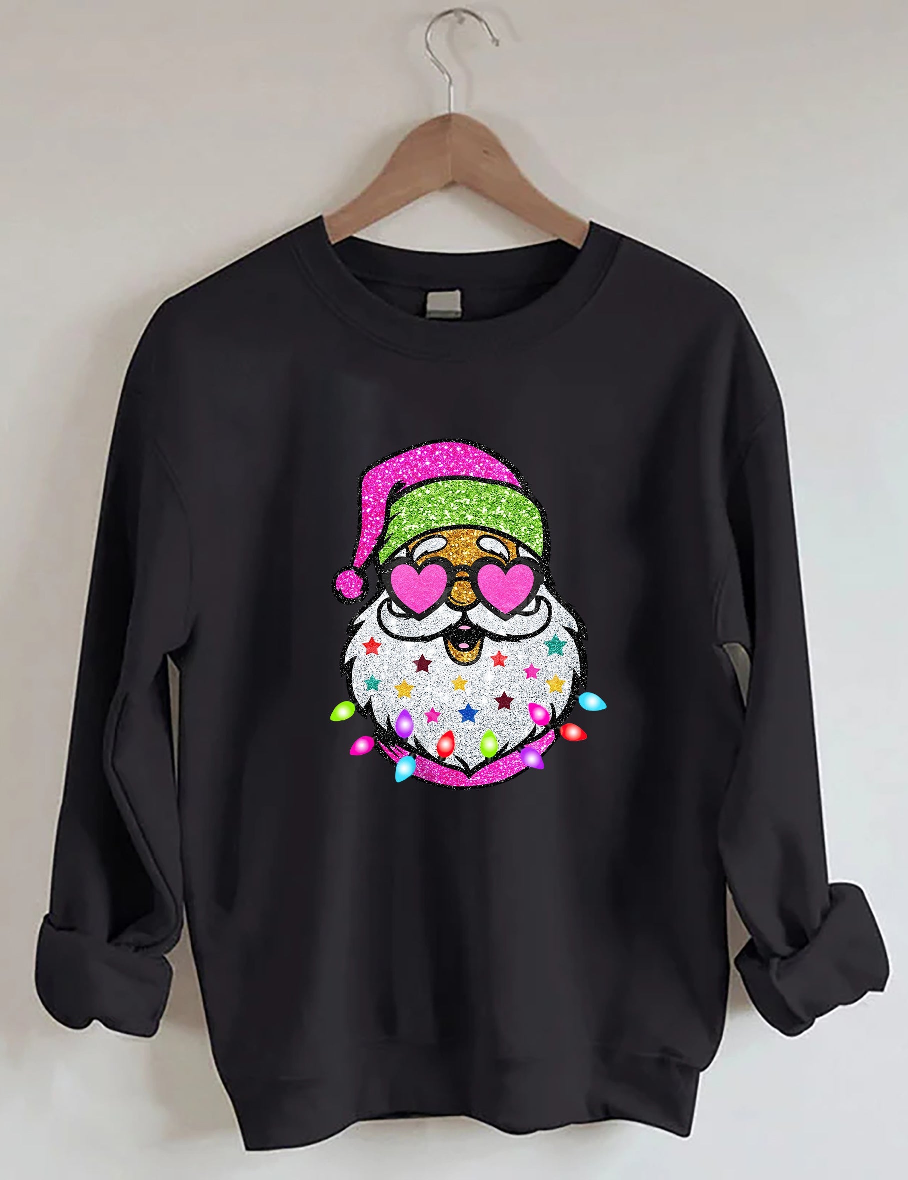 Santa With Sunglasses Sparkly Glitter Sweatshirt